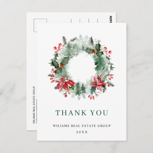 Carte Postale Paysage Wreath Holly Berry Pine Merci (Devant / Derrière)