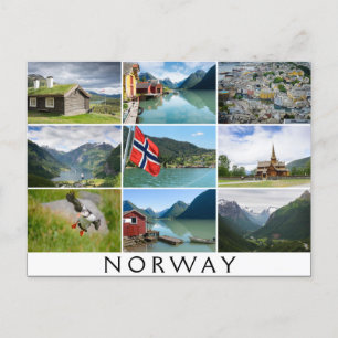 Carte Postale Paysages et texte : 'Norvège' en collage
