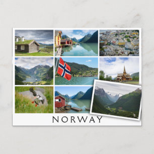 Carte Postale Paysages et texte : 'Norvège' en collage