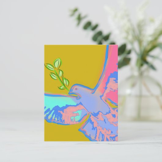 Carte Postale Peace colombe Pop art en jaune ocre (Debout devant)