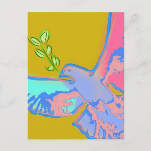 Carte Postale Peace colombe Pop art en jaune ocre (Devant)