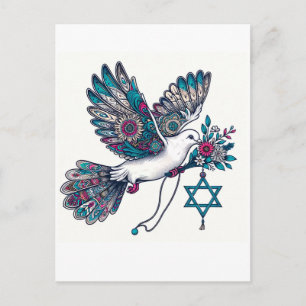 Carte Postale Peace Dove et Star of David Flowers