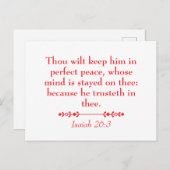 Carte Postale  Peace Isaiah 26:3 Christian Scripture (Devant / Derrière)