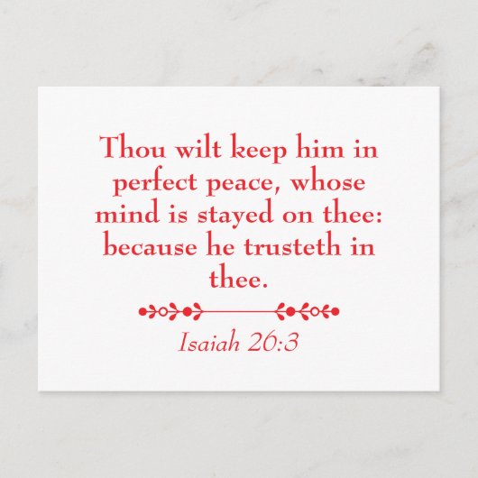 Carte Postale  Peace Isaiah 26:3 Christian Scripture (Devant)