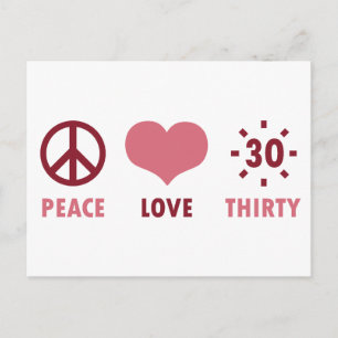 Carte Postale Peace Love 30th Birthday Gifts