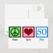 Carte Postale Peace Love 50th Birthday Cute Party (Devant / Derrière)