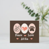 Carte postale Peace Love Akita (Debout devant)