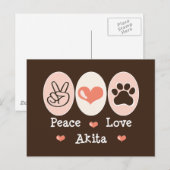 Carte postale Peace Love Akita (Devant / Derrière)