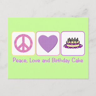 Carte Postale Peace, Love and Birthday Cake