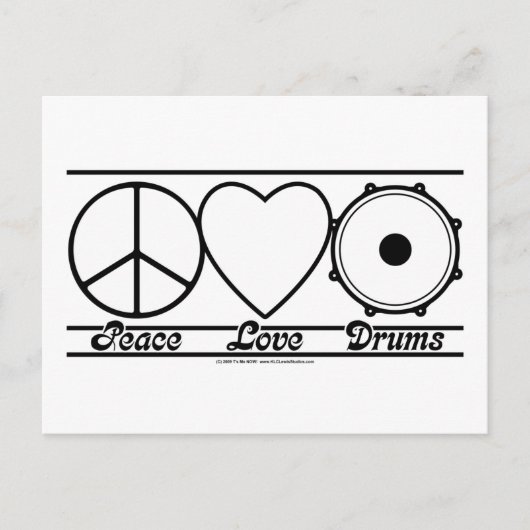 Carte Postale Peace Love and Drums (Devant)