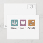 Carte Postale Peace Love Animals (Deux Pâtes) (Devant / Derrière)