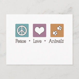 Carte Postale Peace Love Animals (Deux Pâtes)