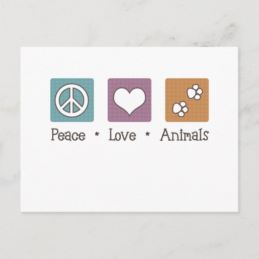 Carte Postale Peace Love Animals (Deux Pâtes) (Devant)