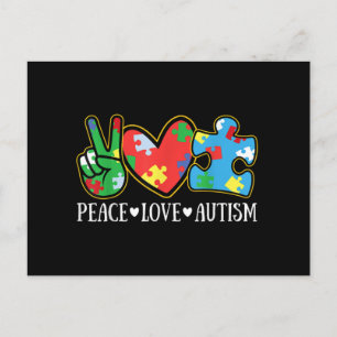 Carte Postale Peace Love Autism Puzzle Sensibilisation sur l'aut