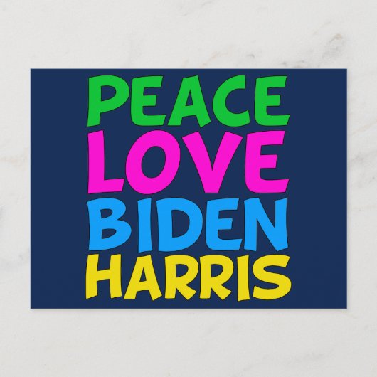 Carte Postale Peace Love Biden Harris (Devant)