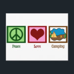 Carte Postale Peace Love Camping<br><div class="desc">Sympa signe de paix,  coeur,  et une tente de camping à côté d'un feu de camp pour quelqu'un qui aime l'extérieur.</div>