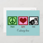 Carte Postale Peace Love Chats Cute Custom Turquoise (Devant / Derrière)