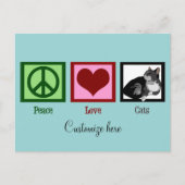Carte Postale Peace Love Chats Cute Custom Turquoise (Devant)