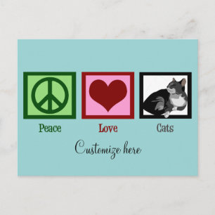 Carte Postale Peace Love Chats Cute Custom Turquoise
