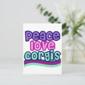 Carte Postale Peace Love Corgi Retro (Debout devant)