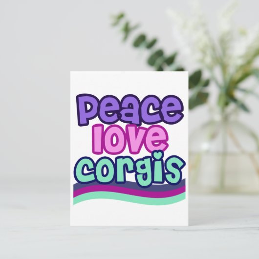 Carte Postale Peace Love Corgi Retro (Debout devant)