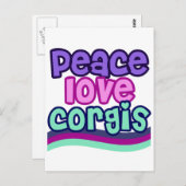 Carte Postale Peace Love Corgi Retro (Devant / Derrière)