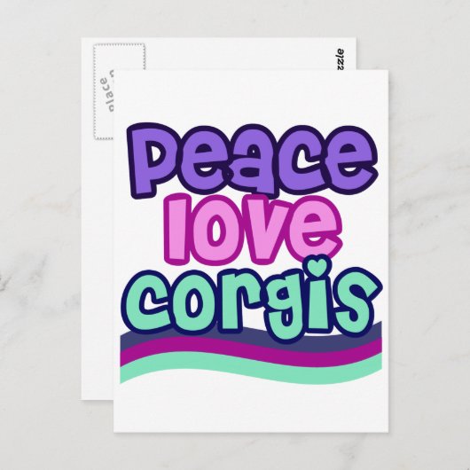 Carte Postale Peace Love Corgi Retro (Devant / Derrière)
