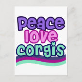 Carte Postale Peace Love Corgi Retro (Devant)