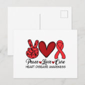 Carte Postale Peace Love Cure Heart Disease Awareness (Devant / Derrière)