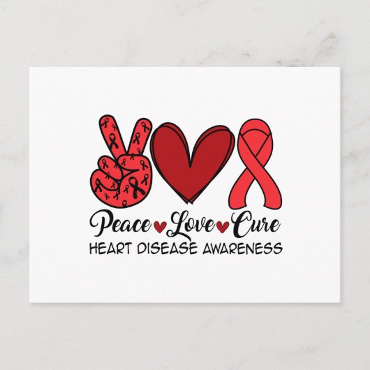 Carte Postale Peace Love Cure Heart Disease Awareness (Devant)