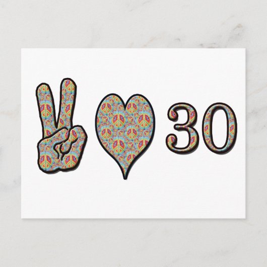 Carte Postale Peace Love et 30 (Devant)