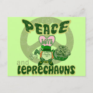 Carte Postale Peace Love et Leprechauns