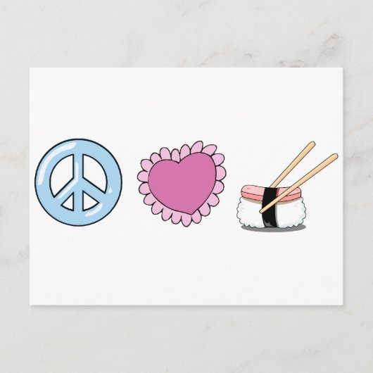 Carte Postale Peace Love et Sushi (Devant)