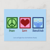 Carte Postale Peace Love Hanoukka Cute Custom Blue (Devant)