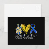 Carte Postale Peace Love Hope Ataxia Awareness Tee-shirt Blue Ri (Devant / Derrière)