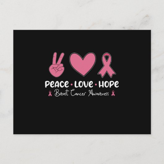 Carte Postale Peace Love Hope Cancer du sein Sensibilisation Sur (Devant)