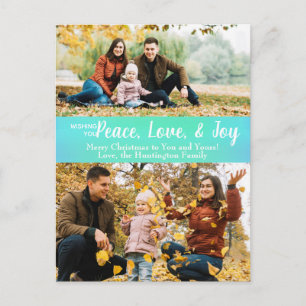 Carte Postale Peace Love Joy Green Iridescente Holiday Photo