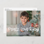 Carte Postale Peace Love Joy Modern Cute script photo de Noël (Devant / Derrière)