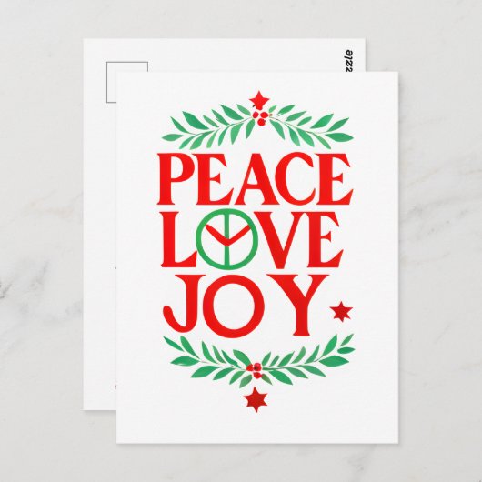 Carte Postale Peace Love Joy Noël Festive Holiday (Devant / Derrière)