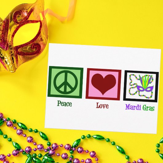 Carte Postale Peace Love Mardi Gras