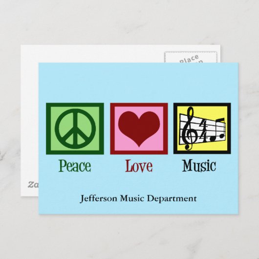 Carte Postale Peace Love Music Custom (Devant / Derrière)