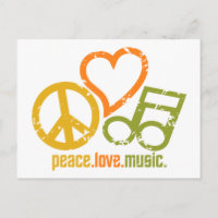 Carte postale Peace Love Music, personnalisable