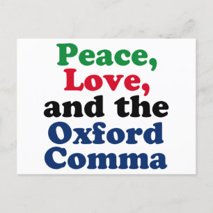 Carte Postale Peace Love Oxford Comma English Grammar Humour