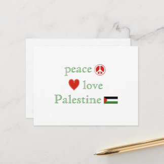 Carte Postale Peace Love Palestine Coeur et drapeau palestinien