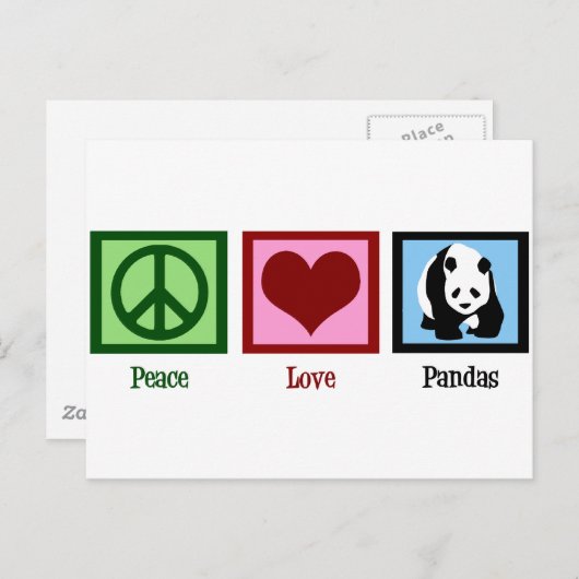 Carte Postale Peace Love Pandas (Devant / Derrière)