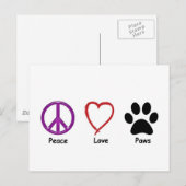Carte Postale Peace Love Paws (Devant / Derrière)