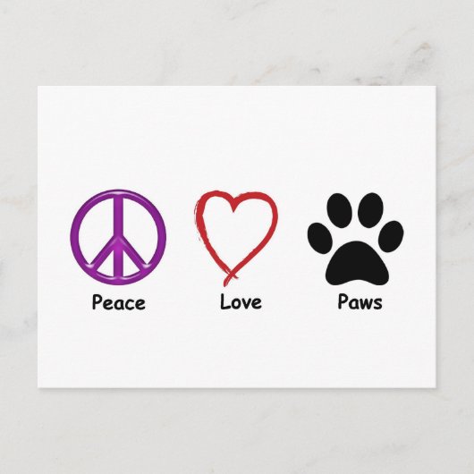 Carte Postale Peace Love Paws (Devant)