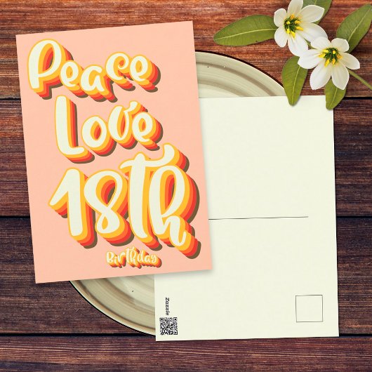 Carte Postale Peace Love Peach Retro Super 18e Joyeux anniversai