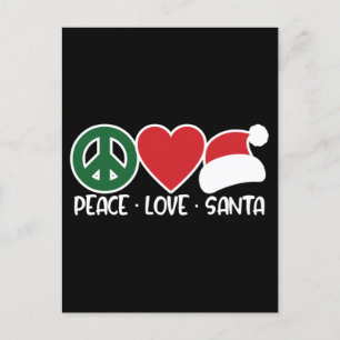 Carte Postale Peace Love Père Noël, Drôle cadeau de saison Noël