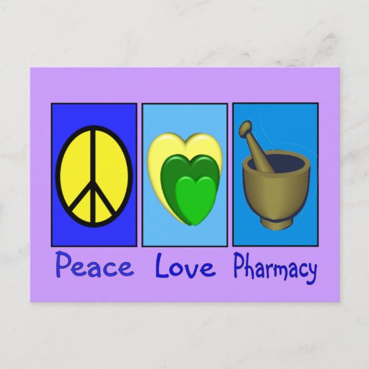 Carte Postale Peace Love Pharmacy (Devant)